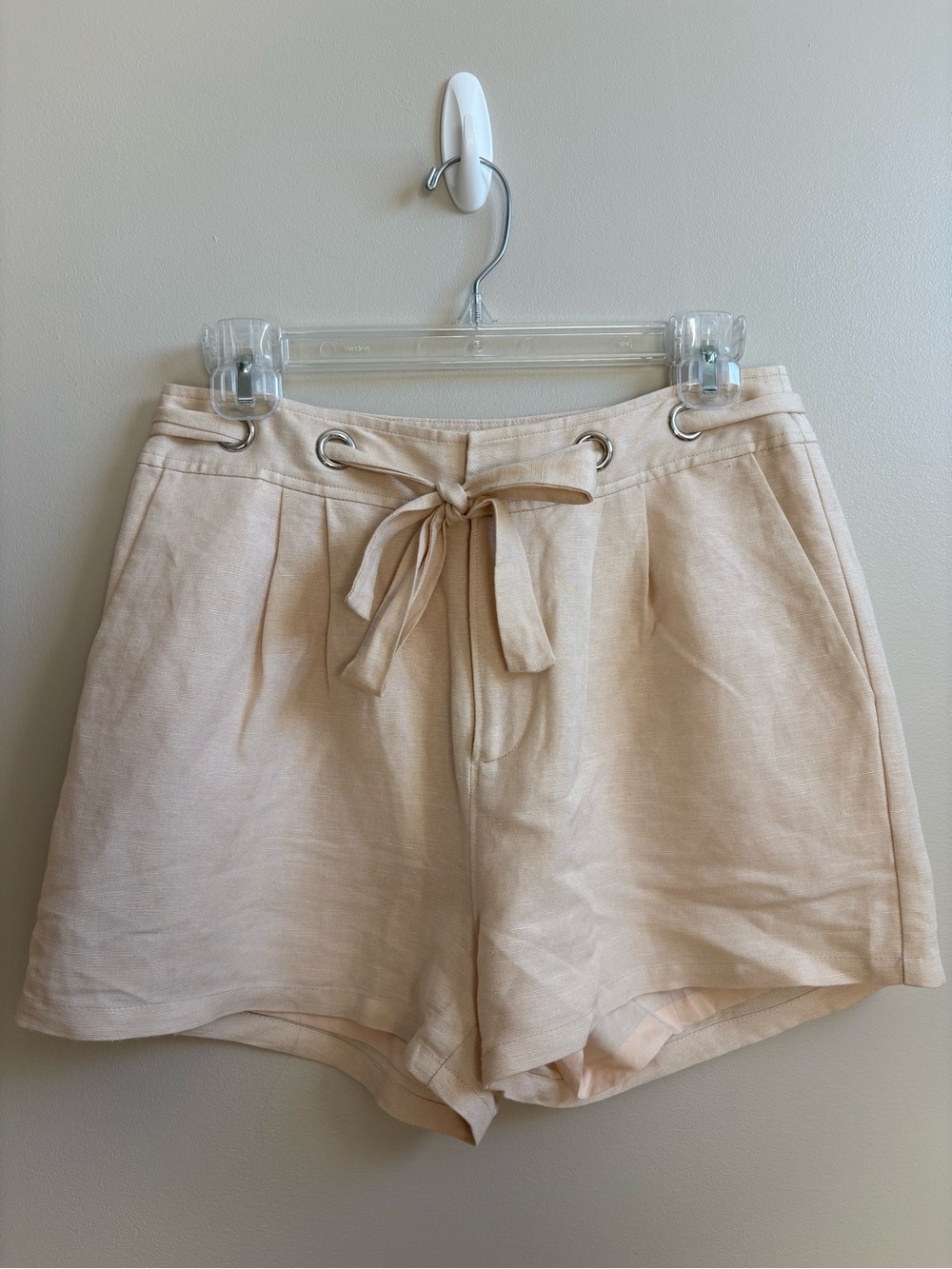 PAIGE High-Waist Tie-Front Shorts in Light Beige